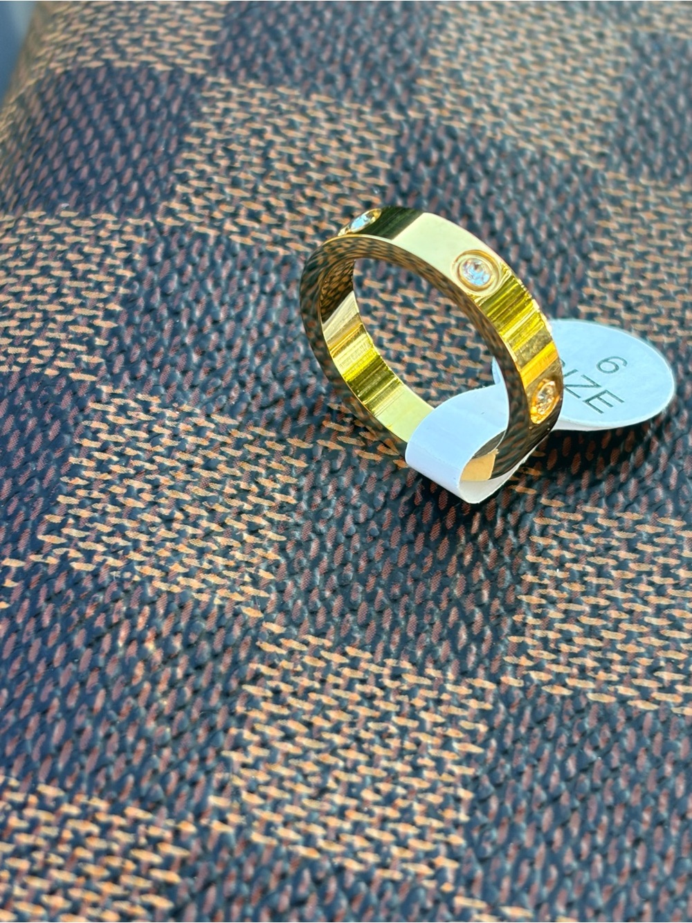 Gold CZ Accent Band Ring - Size 6